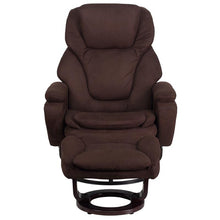 Load image into Gallery viewer, Recliner and Ottoman with Swivel Mahogany Wood Base in Brown Microfiber
