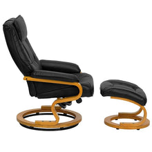 Load image into Gallery viewer, Adjustable Recliner and Ottoman with Swivel Maple Wood Base in Black LeatherSoft
