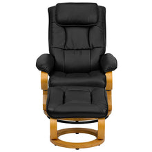 Load image into Gallery viewer, Adjustable Recliner and Ottoman with Swivel Maple Wood Base in Black LeatherSoft
