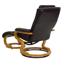 Load image into Gallery viewer, Adjustable Recliner and Ottoman with Swivel Maple Wood Base in Brown LeatherSoft
