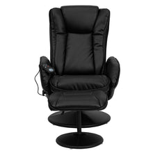 Load image into Gallery viewer, Massaging Plush Recliner with Side Pocket and Ottoman in Black LeatherSoft
