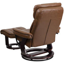 Load image into Gallery viewer, Recliner and Ottoman with Swivel Mahogany Wood Base in Palimino LeatherSoft
