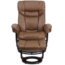 Load image into Gallery viewer, Recliner and Ottoman with Swivel Mahogany Wood Base in Palimino LeatherSoft
