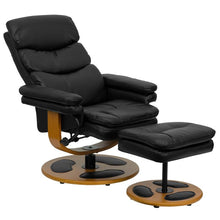 Load image into Gallery viewer, Recliner and Ottoman with Wood Base in Black LeatherSoft
