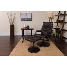 Load image into Gallery viewer, Recliner and Ottoman with Wrapped Base in Brown LeatherSoft
