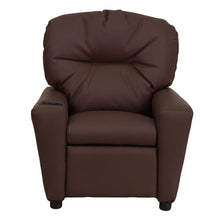 Load image into Gallery viewer, Contemporary Brown LeatherSoft Kids Recliner with Cup Holder
