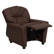 Load image into Gallery viewer, Contemporary Brown LeatherSoft Kids Recliner with Cup Holder
