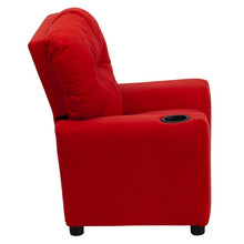 Load image into Gallery viewer, Contemporary Red Microfiber Kids Recliner with Cup Holder
