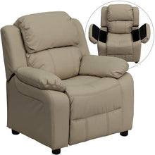 Load image into Gallery viewer, Deluxe Padded Contemporary Beige Vinyl Kids Recliner with Storage Arms
