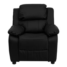 Load image into Gallery viewer, Deluxe Padded Contemporary Black LeatherSoft Kids Recliner with Storage Arms
