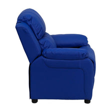 Load image into Gallery viewer, Deluxe Padded Contemporary Blue Vinyl Kids Recliner with Storage Arms
