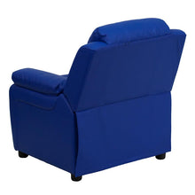 Load image into Gallery viewer, Deluxe Padded Contemporary Blue Vinyl Kids Recliner with Storage Arms
