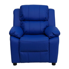 Load image into Gallery viewer, Deluxe Padded Contemporary Blue Vinyl Kids Recliner with Storage Arms
