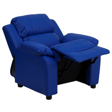 Load image into Gallery viewer, Deluxe Padded Contemporary Blue Vinyl Kids Recliner with Storage Arms
