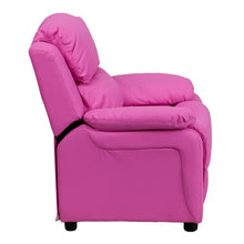 Load image into Gallery viewer, Deluxe Padded Contemporary Hot Pink Vinyl Kids Recliner with Storage Arms
