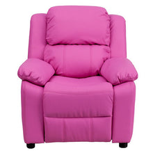 Load image into Gallery viewer, Deluxe Padded Contemporary Hot Pink Vinyl Kids Recliner with Storage Arms
