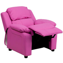 Load image into Gallery viewer, Deluxe Padded Contemporary Hot Pink Vinyl Kids Recliner with Storage Arms
