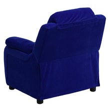 Load image into Gallery viewer, Deluxe Padded Contemporary Blue Microfiber Kids Recliner with Storage Arms
