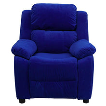 Load image into Gallery viewer, Deluxe Padded Contemporary Blue Microfiber Kids Recliner with Storage Arms
