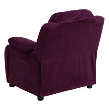 Load image into Gallery viewer, Deluxe Padded Contemporary Purple Microfiber Kids Recliner with Storage Arms
