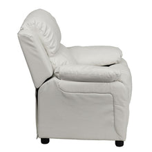 Load image into Gallery viewer, Deluxe Padded Contemporary White Vinyl Kids Recliner with Storage Arms
