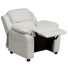Load image into Gallery viewer, Deluxe Padded Contemporary White Vinyl Kids Recliner with Storage Arms
