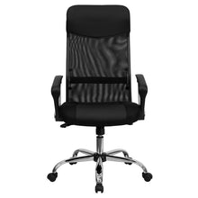 Load image into Gallery viewer, High Back Black Leather and Mesh Swivel Task Office Chair with Arms
