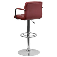 Load image into Gallery viewer, Burgundy Quilted Vinyl Adjustable Height Barstool with Arms and Chrome Base
