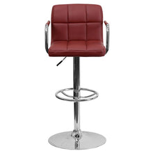 Load image into Gallery viewer, Burgundy Quilted Vinyl Adjustable Height Barstool with Arms and Chrome Base
