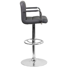 Load image into Gallery viewer, Gray Quilted Vinyl Adjustable Height Barstool with Arms and Chrome Base
