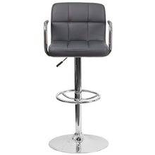 Load image into Gallery viewer, Gray Quilted Vinyl Adjustable Height Barstool with Arms and Chrome Base
