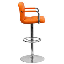 Load image into Gallery viewer, Orange Quilted Vinyl Adjustable Height Barstool with Arms and Chrome Base
