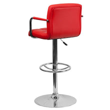 Load image into Gallery viewer, Red Quilted Vinyl Adjustable Height Barstool with Arms and Chrome Base
