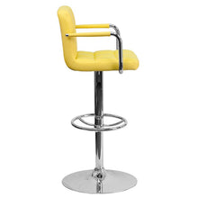 Load image into Gallery viewer, Yellow Quilted Vinyl Adjustable Height Barstool with Arms and Chrome Base
