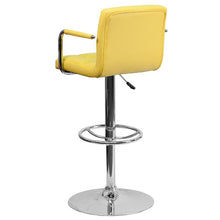 Load image into Gallery viewer, Yellow Quilted Vinyl Adjustable Height Barstool with Arms and Chrome Base
