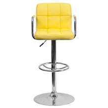 Load image into Gallery viewer, Yellow Quilted Vinyl Adjustable Height Barstool with Arms and Chrome Base
