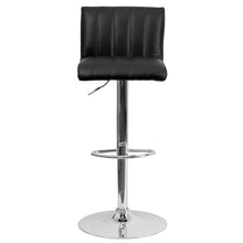 Load image into Gallery viewer, Black Vinyl Adjustable Height Barstool with Vertical Stitch Back/Seat
