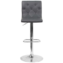 Load image into Gallery viewer, Button Tufted Gray Vinyl Adjustable Height Barstool with Chrome Base
