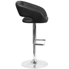 Load image into Gallery viewer, Black Vinyl Adjustable Height Barstool with Rounded Mid-Back and Chrome Base

