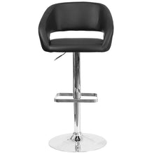 Load image into Gallery viewer, Black Vinyl Adjustable Height Barstool with Rounded Mid-Back and Chrome Base

