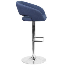 Load image into Gallery viewer, Blue Fabric Adjustable Height Barstool with Rounded Mid-Back and Chrome Base
