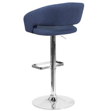 Load image into Gallery viewer, Blue Fabric Adjustable Height Barstool with Rounded Mid-Back and Chrome Base
