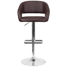 Load image into Gallery viewer, Brown Vinyl Adjustable Height Barstool with Rounded Mid-Back and Chrome Base
