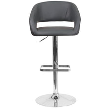 Load image into Gallery viewer, Gray Vinyl Adjustable Height Barstool with Rounded Mid-Back and Chrome Base
