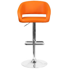 Load image into Gallery viewer, Orange Vinyl Adjustable Height Barstool with Rounded Mid-Back and Chrome Base
