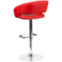 Load image into Gallery viewer, Red Vinyl Adjustable Height Barstool with Rounded Mid-Back and Chrome Base
