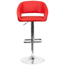 Load image into Gallery viewer, Red Vinyl Adjustable Height Barstool with Rounded Mid-Back and Chrome Base
