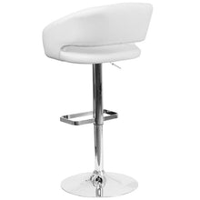 Load image into Gallery viewer, White Vinyl Adjustable Height Barstool with Rounded Mid-Back and Chrome Base
