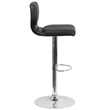 Load image into Gallery viewer, Black Vinyl Adjustable Height Barstool with Vertical Stitch Back and Chrome Base
