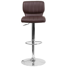 Load image into Gallery viewer, Brown Vinyl Adjustable Height Barstool with Vertical Stitch Back and Chrome Base
